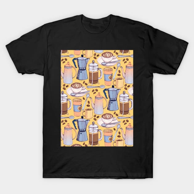 Coffee Love on Yellow T-Shirt by micklyn